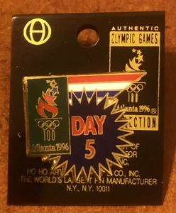Atlanta 1996 Summer Olympics Day 5 Pin Torch Logo Original Card NEW - Picture 1 of 1