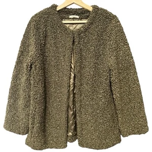 Max Studio Shearling Faux Fur Teddy Coat Cozy Jacket Warm Green Women Medium - Picture 1 of 14