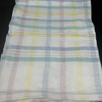 Manta bebé vintage a cuadros pastel algodón tejido gofre abierto verde azul rosa Foto 1 de 4