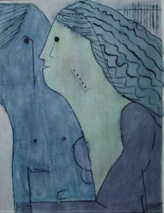 Micky Odenwald - Der Kuss - Aquarell auf Papier - um 1980 - hochwertiger Rahmen - Bild 1 von 4