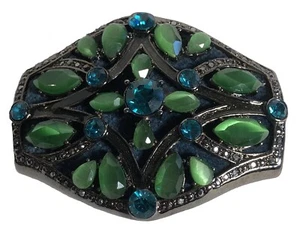 Monet grün & blau signierte Brosche Anstecknadel 2-1/4" Vintage - Bild 1 von 3