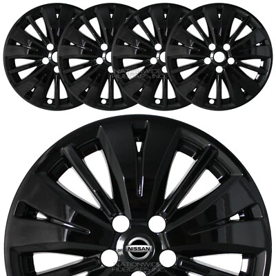 4 fits Nissan Pathfinder S SV 2017-20 Black 18" Wheel Skins Hub Caps Rim Covers - Image 1 of 4