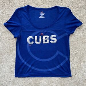 Womens Chicago Cubs Majestic Scoop Neck T Shirt Size Small S Stretchy Baseball