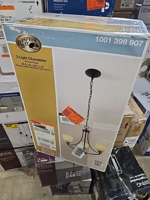 Hampyon Bay 3 Light Chandelier By HAMPTON BAY with Frosted Glass Shade New - Image 1 of 3