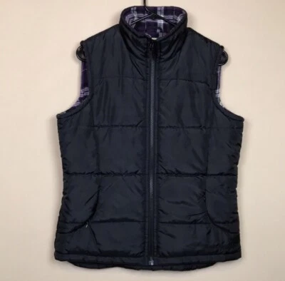 Chaleco acolchado Gander Mountain para mujer negro púrpura interior a cuadros con cremallera talla M Foto 1 de 4