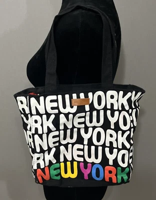 Robin Ruth New York City Tote Handbag Canvas Black White Rainbow Purse - Image 1 of 4