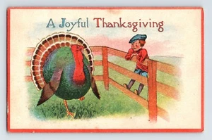 Postal Acción de Gracias Niño Gigante Pavo 1913 Publicada Atrás Dividida - Imagen 1 de 2