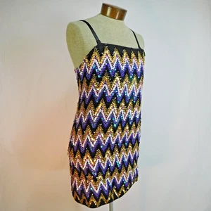 Mini Vestido Forever 21+ Bodycon Lentejuelas Chevron Púrpura Rosa Iridiscente Rave Vestido - Imagen 1 de 11