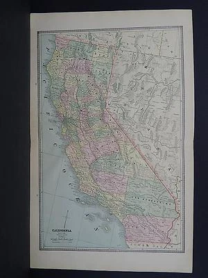 Mapa vintage 1885 George Cram mapa de doble página California y Nevada W18#37 Foto 1 de 3