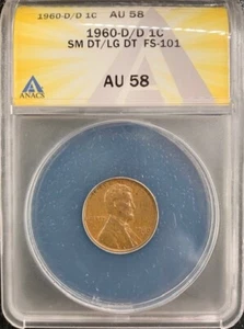 Choice 1960-D Double Die Lincoln Cent w RPM; ANACS AU58; Red Book variety; Rare - Picture 1 of 6
