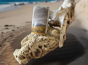Anillo de piedras preciosas de jaspe abejorro tamaño 7,5 - chapado en plata de ley - nuevo - Imagen 1 de 4