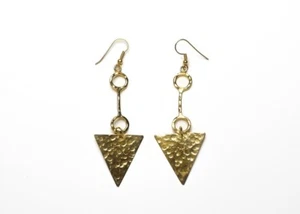 Vintage 1980s Hammered Gold Solid Brass Modern Geometric Style Dangle Earrings - Picture 1 of 5