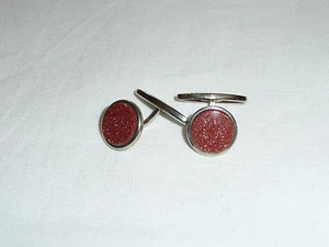 boutons de manchette en métal chromé et aventurine - Picture 1 of 1