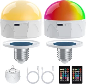 2x LED Rechargeable Light Bulbs E27 Battery Operated Light Bulb Wireless Light - Picture 1 of 6