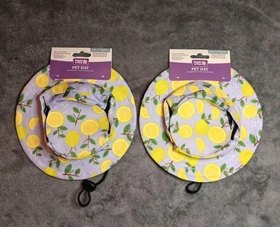 Chapéu coração à cauda animal de estimação estampa de limão chapéu alça de queixo ajustável P/M cachorro conjunto de 2 - Imagem 1 de 4