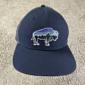Patagonia Hat Cap Snap Back Navy Trucker Bison Mesh Mens Blue Jackson Hole - Picture 1 of 9