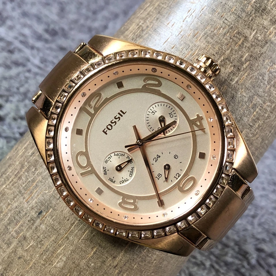 Fossil女式BQ1089铺路日日期金色石英表模拟40毫米手表7 1/4 — 第 1/4 张图片