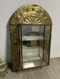 Vintage Tin/Brass & Glass Mirror Display Cabinet Wall Hanging Boho Decor READ - Picture 1 of 15