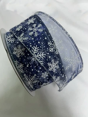 Cinta con cable de 10 yardas de 2,5 pulgadas Navidad Invierno Azul Blanco Copo de nieve Kirkland Foto 1 de 2