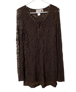 Vintage Jody California Sheer Lace Tunic Top Women XL Brown Lined Whimsigoth Y2K - Picture 1 of 18