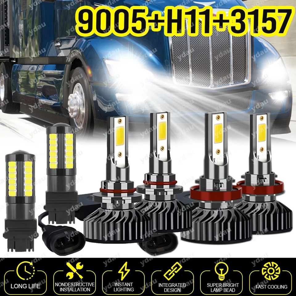 6 Bulbs 9005 H11 For Peterbilt 579 587 Trucks LED Headlight Kit Hi/Lo Beam white - Image 1 of 4