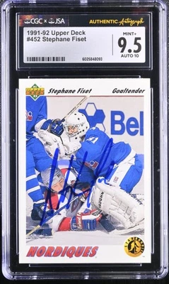 Stephane Fiset Signed 1991-92 Upper Deck Card #452 Nordiques CGC 9.5 JSA 10 Auto - Image 1 of 2
