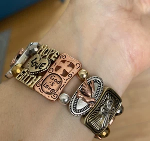 Religious STRETCH Bracelet Multi Colored FAITH HOPE LOVE PEACE Prayer - Picture 1 of 7