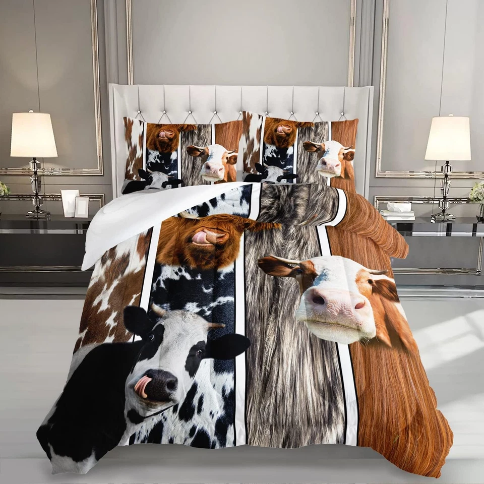 Juego de edredón estampado de piel de vaca tamaño queen, edredón de piel de animal de granja occidental para Foto 1 de 4