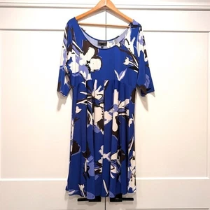 LANE BRYANT Blue Watercolor Floral Summer Midi Dress Raglan Sleeves Size 18/20 - Picture 1 of 7