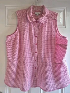 Blusa KIM ROGERS Curvy Seersucker Slvls - 1X - Cuello Punto, Btn Front, Peplum - Imagen 1 de 6