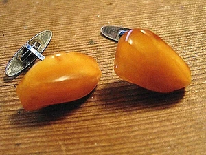 Antique Vintage men's Cufflinks AMBER + SILVER .835 European - Picture 1 of 5