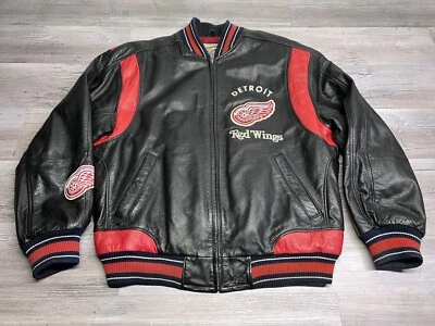 Vintage Detroit Red Wings NHL G-III Carl Banks Black Leather Jacket Mens Size M - Image 1 of 4