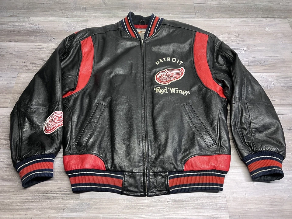 Vintage Detroit Red Wings NHL G-III Carl Banks Black Leather Jacket Mens Size M - Image 1 of 4