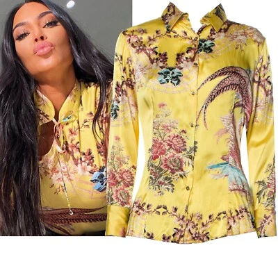 ¡OFERTA! $5900 Vintage ¡HERMOSO! Blusa Roberto Cavalli ITALIA SEDA AMARILLA talla L 44 Foto 1 de 4