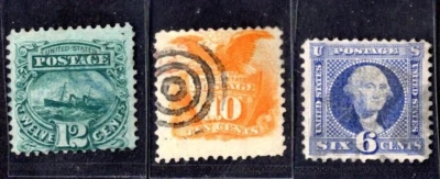 US 1869 Sc. #115, 116, 117 USED VERY LIGHT CANCELS ON 6 & 12 CENTS - Image 1 of 2