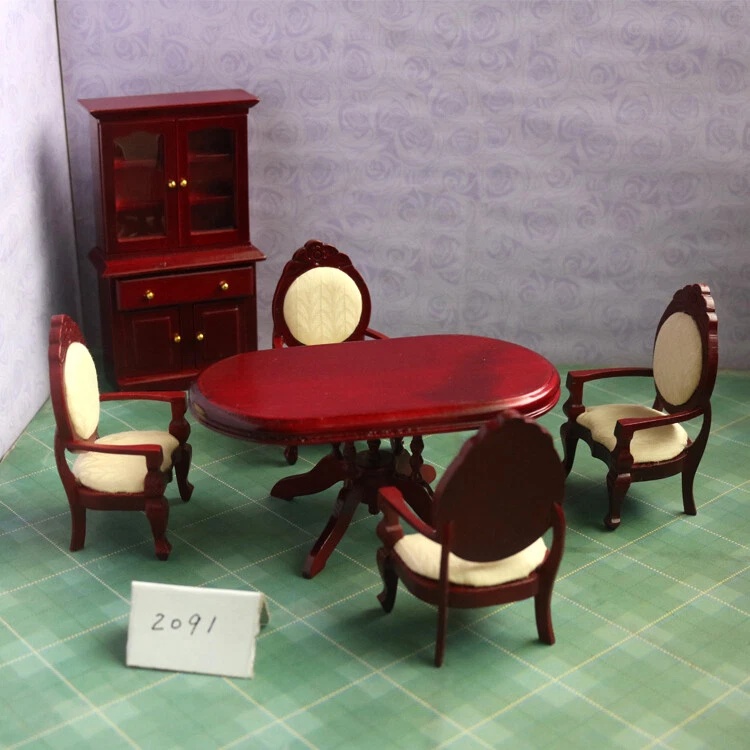 1:12 Scale Dolls House Miniature Dining Table Chairs Sideboard Vintage Furniture - Image 1 of 1