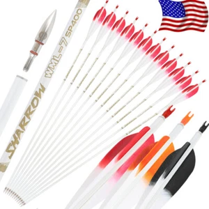 6X 32" Pure Carbon Arrows 5" Feather .003" SP500 Recurve Compound Bow Hunting - Picture 1 of 22