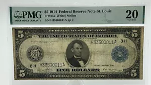 1914 $5 Federal Reserve Note St. Louis Fr.875A PMG Very Fine VF 20 - Picture 1 of 9