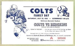 BALTIMORE COLTS ~ 1983 Family Day Ticket vs Redskins ~ FREE SHIPPING - Bild 1 von 1
