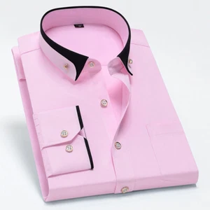 Mens Dress Shirts Formal No Ironing Elastic Long Sleeves Business Casual Shirts - Picture 1 of 19