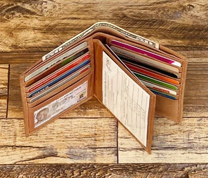 Men's Genuine Leather Bifold Wallet Hipster Credit Card ID Holder RFID Blocking - Picture 1 of 9
