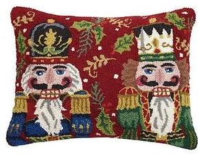 Peking Handicraft Regall Nutcracker Soldier Pair Hooked Christmas Pillow - Picture 1 of 1