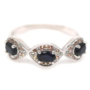 925 Sterling Silber 3 x 5 mm. Ausgefallener farbiger Saphir Ring Größe 7,75 - Bild 1 von 4