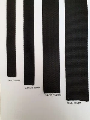 20,25,38,50mm Wide Black Nylon Heavy Duty Polypropylene Webbing Strap-ALL LENGTH - Image 1 of 3