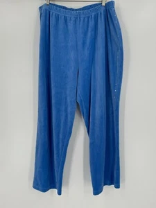Quacker Factory Womens Blue Velvet Rhinestone Side Pull On Sweatpants Sz 2X - Picture 1 of 7
