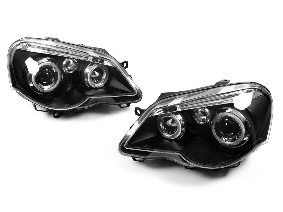 Fari LED Angel Eyes Per VW Polo 9N 9N3 In Nero 05-09 - Immagine 1 di 1