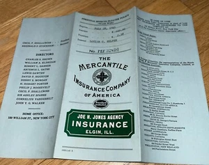 1941 THE MERCANTILE INSURANCE COMPANY OF AMERICA. NYC / Elgin Illinois POLICY - Bild 1 von 7