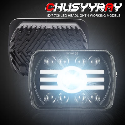 2件装适用于纯银卡车LT9500 7x6" 5X7" LED车头灯带DRL转向信号 — 第 1/4 张图片