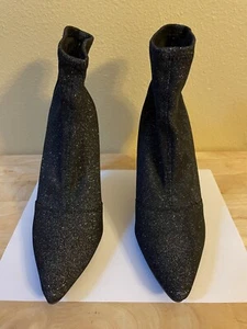 Brash Women's Size 7 1/2 Sparkle Sock Boots Black Pointed Toe Slip On - Picture 1 of 7