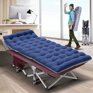 Folding Camping Cots for Adults Heavy Duty Extra Wide Sleeping Cot w/ Cotton Mat - Picture 1 of 12